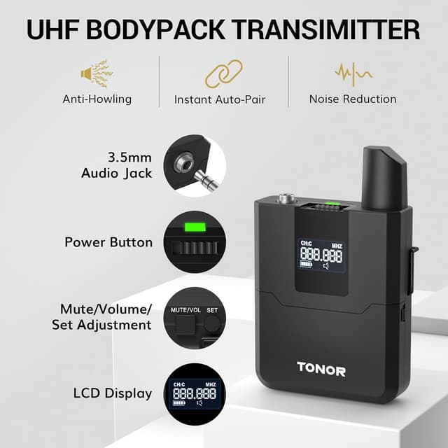 Detalle de TONOR Wireless Microphones System 295ft 🎤