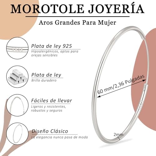 Detalle de Pendientes de aro MOROTOLE en plata de ley 925 grandes para mujer