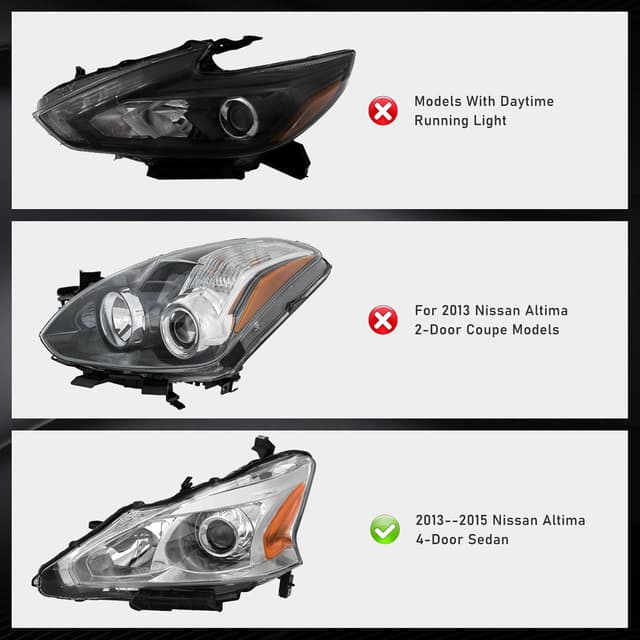Detalle de ADCARLIGHTS Headlight Assembly Replacement Pair for 2013-2015 Nissan Altima (Clear Lens, Chrome Housing, Amber Reflector) w/o Bulbs