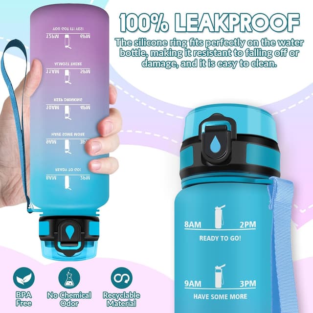 Detalle de Motswedi gourde à paille 1500 ml sans BPA, étanche (bleu & violet)