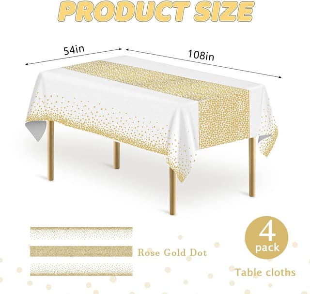 Detalle 2 de MOKANI Einweg Tischdecke (4 Stück), wasserdichtes PEVA-Rechtecktischtuch in Gold – 137 x 274 cm