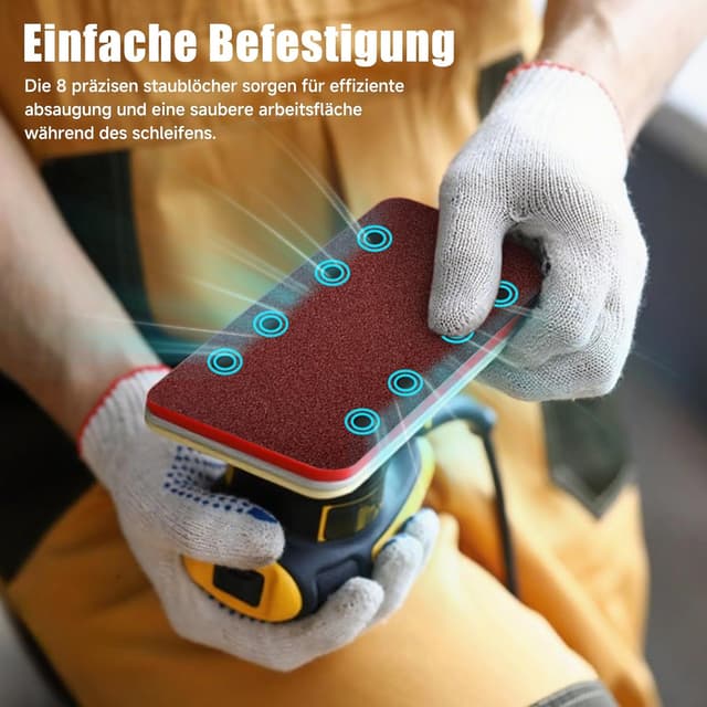 Detalle de 45-teiliges Schleifpapier-Set 93 x 185 mm mit Klett und 8 Löchern (Körnungen 60–1000)