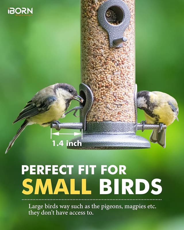 Detalle de iBorn 15 inch Metal Bird Feeder in Silver (6 feeding ports) for outdoor hanging