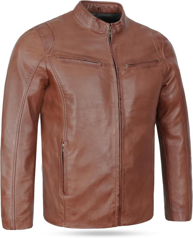 Thumbnail 6 de Leatherick Herren Premium Nappa Schafsleder Cafe Racer Bikerjacke in Braun/Schwarz