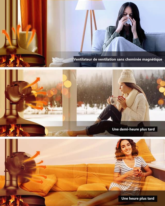 Thumbnail 3 de Ventilateur poêle à bois magnétique 4 pales