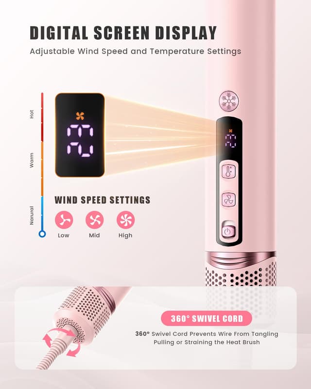 Detalle de Tqcir 8-in-1 Professional Hot Air Styler & Hair Dryer Brush (Pink) with Auto-Wrap Curler + Storage Case