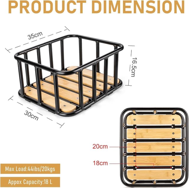Detalle de CXWXC Panier arrière de vélo grand modèle avec fond en bois, housse imperméable et filet cargo