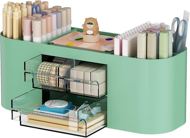 Detalle de Marbrasse Organizer Scrivania con 3 Cassetti e 7 Scomparti (Verde) per cancelleria e accessori