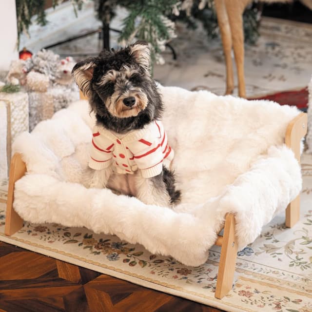 Thumbnail 6 de CheerPals erhöhtes Katzenbett aus Buchenholz (70 x 47 cm) mit abnehmbarer, waschbarer Plüschdecke