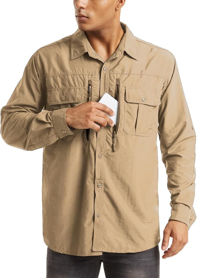 Detalle de MAGCOMSEN Men’s UPF 50+ Sun Protection Long Sleeve Button-Down Shirt