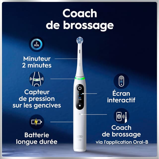 Detalle de Oral-B iO 6 Blanche – brosse à dents électrique avec 5 modes, capteur de pression et écran interactif