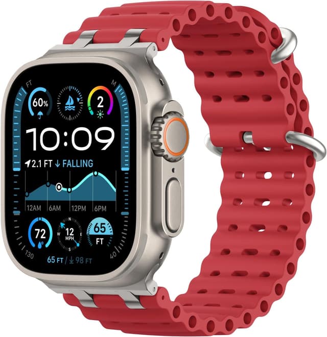 Detalle de Astorgos Upgraded Ocean Band strap for Apple Watch Ultra & Series (compatible 49mm–42mm) – breathable sport silicone with stainless connector