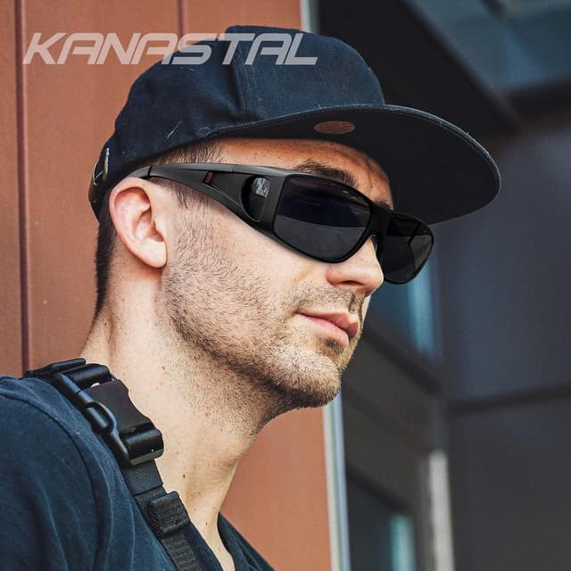 Detalle de KANASTAL Überzieh-Sonnenbrille (Fit Over) für Brillenträger, quadratisch polarisiert mit UV400