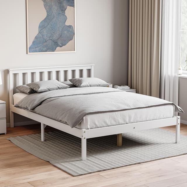 Detalle de Vida Designs Milan 4ft 6 Double Bed frame in white, solid pine with headboard