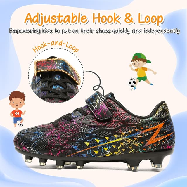 Detalle de Kids FG/AG Football Boots Trainers (Hook-and-Loop) for Boys & Girls – Indoor/Outdoor Soccer Shoes