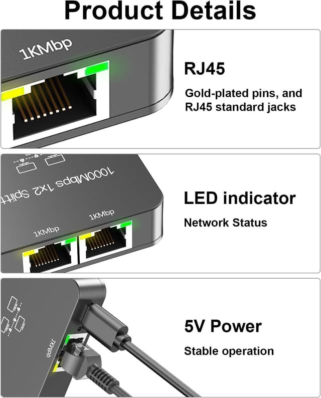 Detalle 2 de Uzifhdhi LAN Splitter 1 auf 2 1.000 Mbit/s
