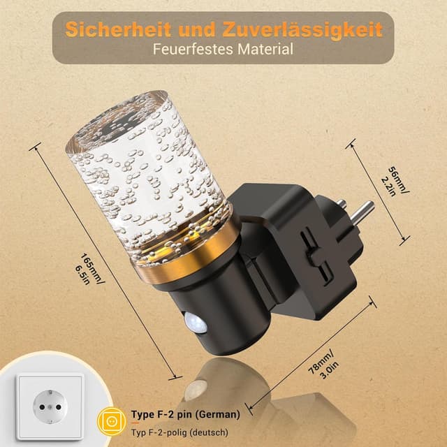 Detalle de JandCase Nachtlicht-Steckdose mit Bewegungsmelder und 3 Modi (AUTO/AUS/EIN), dimmbar 0–100 lm, 3000K