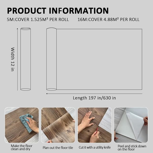 Detalle de Vinyl wood flooring roll 30cm x 16m