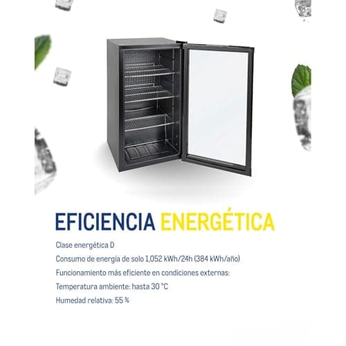 Detalle de METRO Professional Mini Frigorífico GPC 1088 de 88 L con puerta de cristal negra