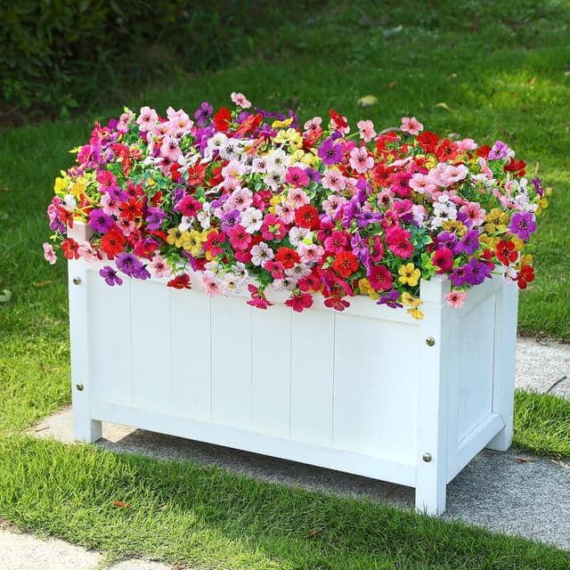 Detalle de Alupssuc 24 Bundles Artificial Flowers (Outdoor UV-Resistant) – Mixed 6 Colours Violet Spring Grass & Eucalyptus