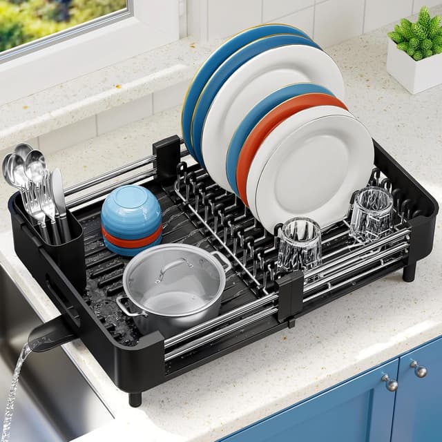 Thumbnail 6 de KINGRACK extendable dish drainer rack with removable cutlery holder (stainless steel, black)