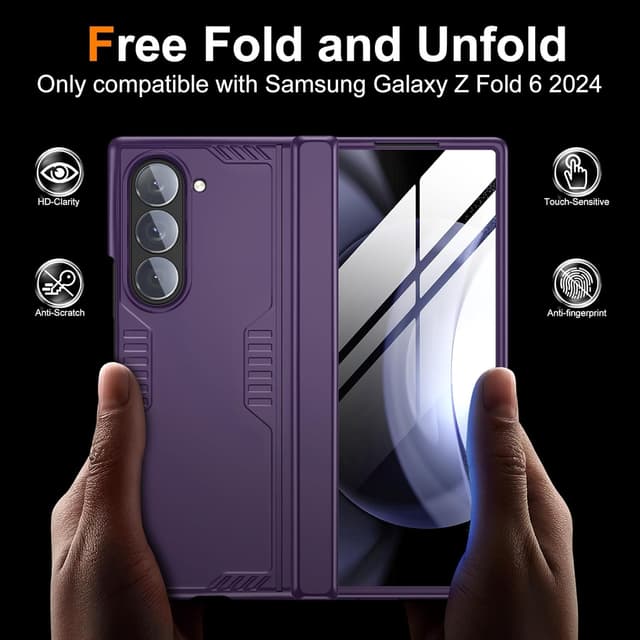 Detalle 2 de Kaiiecal Slim Hinge Stand Case for Samsung Galaxy Z Fold 6 (Purple) with Screen Protector