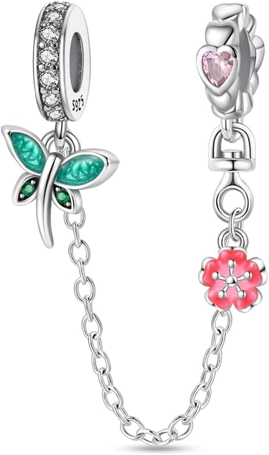 Detalle de LNQOBU Armband-Sicherheitskette aus 925er Sterlingsilber mit Herz-Charm und Silikon-Stopper (Clip-Bead, für Pandora-Armbänder)