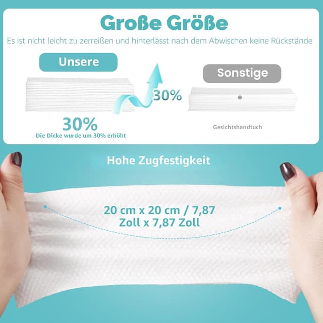 Detalle 2 de Gesichtsreinigungstücher aus weicher Baumwolle (200 Stück) – unparfümiert, dual nutzbar für Trocken & Nass