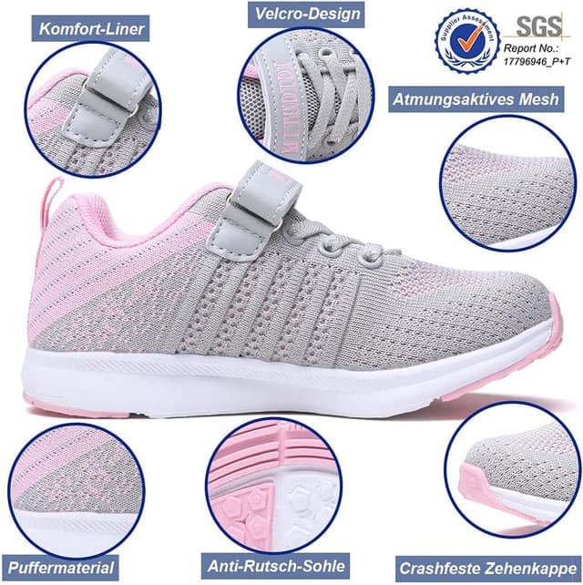 Detalle de Mitudidi Unisex-Kinder Turnschuhe für Mädchen Jungen – ultraleicht, atmungsaktiv & mit Klett-Verschluss