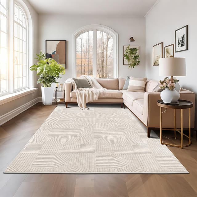 Thumbnail 6 de Pauwer 8x10 Washable Area Rug, Non-Slip Low-Pile Boho Beige (Machine Washable, Living Room/Bedroom)