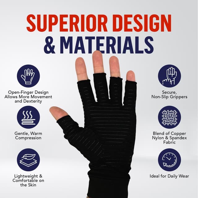 Detalle 2 de Dr. Arthritis full length arthritis gloves with copper compression fabric and doctor-written handbook