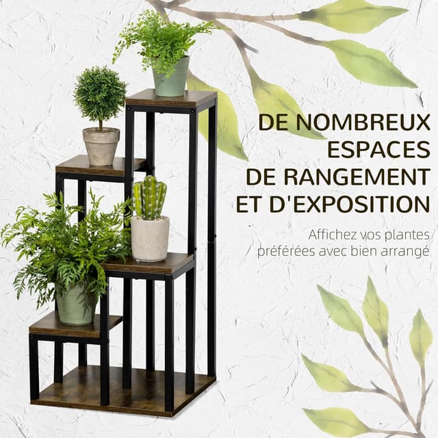 Thumbnail 2 de Outsunny support pour plantes étagère 4 niveaux noir – 40 x 40 x 81 cm