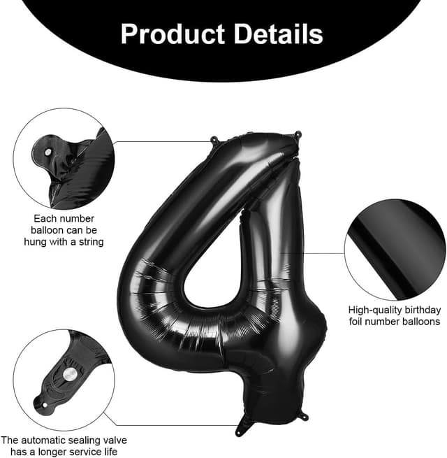Thumbnail 2 de AOOSU Black Helium Balloons 4 number