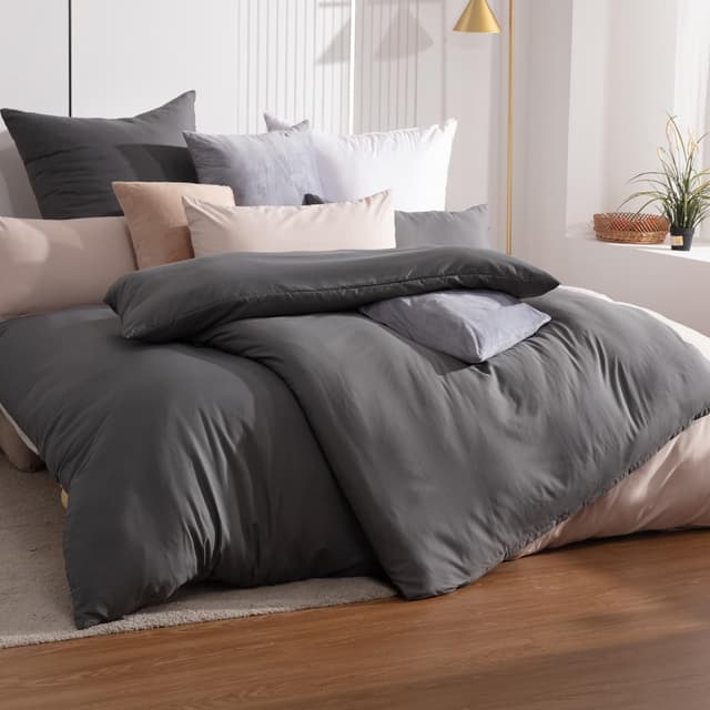 Detalle de Soifox Bettwäsche 135x200 4tlg Anthrazit Bettwäsche-Sets