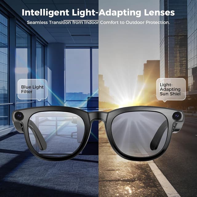 Detalle de EarlySincere Smart Glasses with 8MP 4K POV Camera, Bluetooth Audio, and AI Assistant