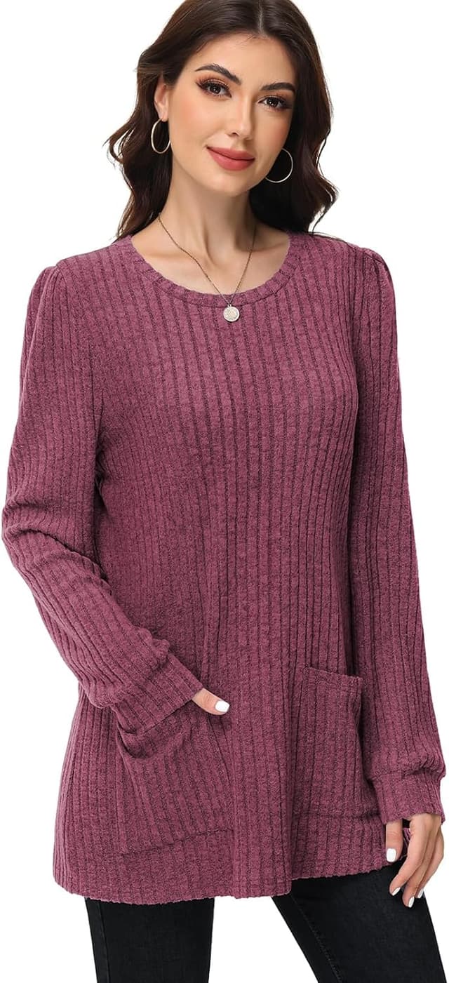 Detalle de Tanmolo Damen leichter Pullover im Tunika-Look mit Rundhals und Taschen