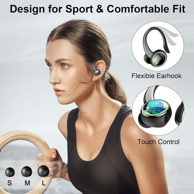 Detalle 1 de 2026 Cuffie Bluetooth 5.4 Sport in-ear con ENC, 6D Bass e display LED