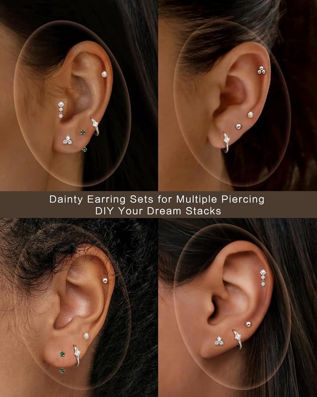 Thumbnail 6 de Roheafer S925 Sterling Silber Ohrringe-Set mit 14K vergoldeten Ohrsteckern, Opal/CZ & Huggie Creolen (7 Paar)