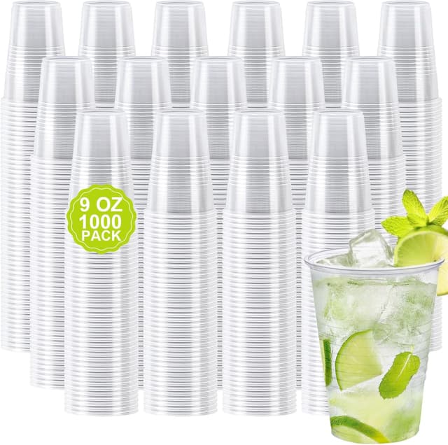 Detalle de Clawsoff 1000 Pack 9 oz Clear Plastic Cups (BPA-Free PP) for Cold Drinks