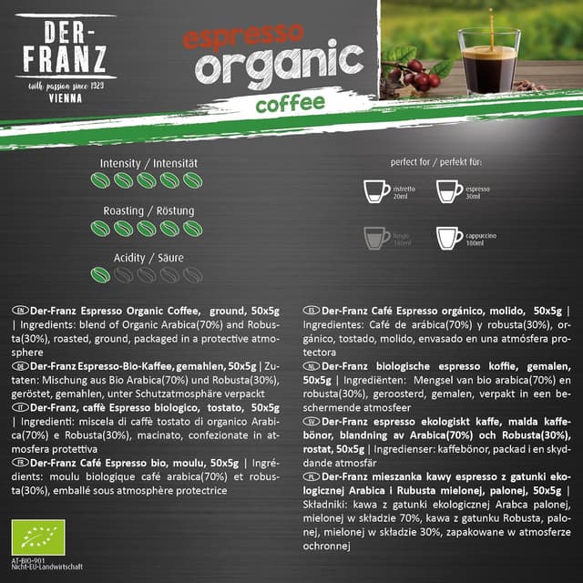 Thumbnail 5 de Der-Franz caffè Pack 6 x 500 g crema espresso melange Colombia crema biologico