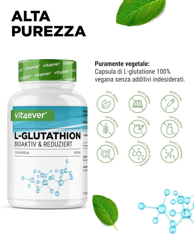 Detalle de L-Glutatione ridotto 500 mg 120 capsule vegane premium (fermentazione)