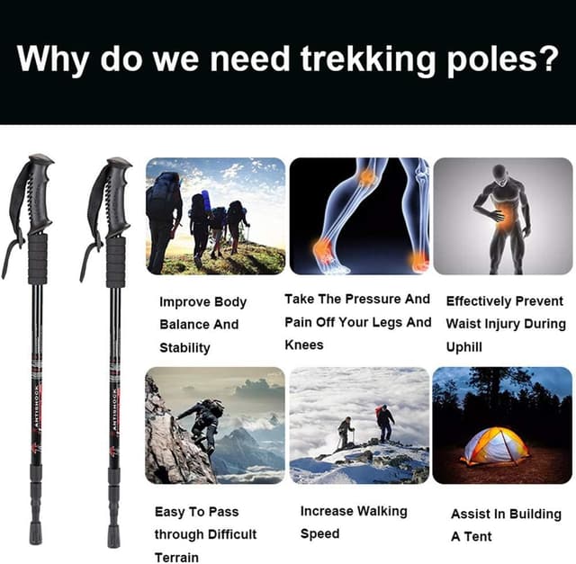 Detalle 2 de Aihoye Hiking Trekking Poles (2-Pack) Collapsible, Lightweight Anti-Shock Adjustable Walking Sticks