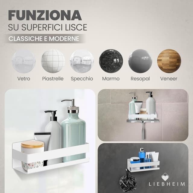 Detalle 2 de LIEBHEIM mensola doccia in acciaio inox bianco per bagno senza foratura