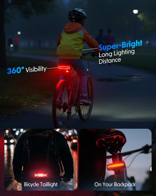 Detalle de Tekwet Super Bright Bike Lights Set (USB rechargeable, IPX4 waterproof) for road, MTB and night rides