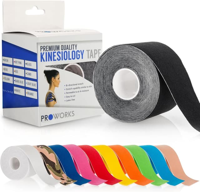 Detalle de Proworks Kinesiology Tape (5m Roll) – Elastic muscle support tape for sport, exercise and physio recovery (Black)