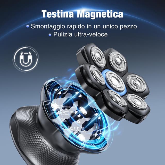 Detalle de kensen Rasoio Testa Calva Uomo Zero Assoluto 2 Velocità 7D Impermeabile IPX6 Cordless con Display LED e USB-C