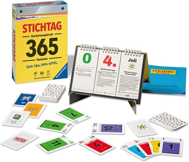 Detalle de Stichtag 27047 „Dein Tag, dein Spiel“ – Ravensburger Stichspiel mit 365 Varianten für 3–5 Spieler ab 10 Jahren