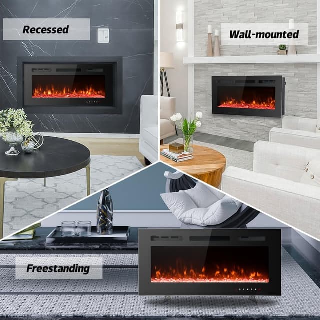 Detalle de M.C.Haus Ultra-Thin Electric Fireplace (102cm) with Low-Noise Heater, 12 Flame & Breath Colours, Touch + Remote