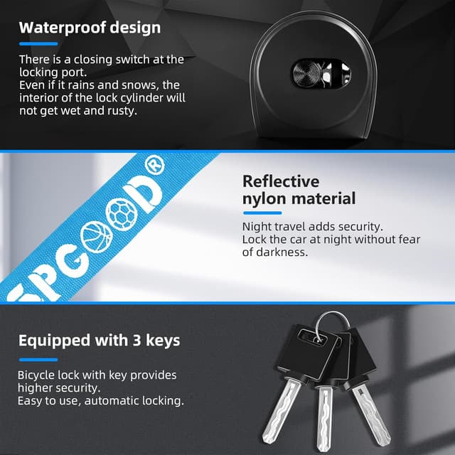 Detalle 2 de SPGOOD Fahrradschloss mit Kette, 90 cm, 3 Schlüssel – 6 mm Kettenglieder & wasserdichte Abdeckung
