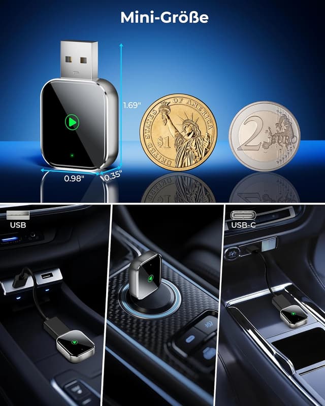 Detalle de Mini Wireless CarPlay Adapter mit Auto-GPS-Navigation: kabelgebundenes CarPlay auf kabellos umstellen